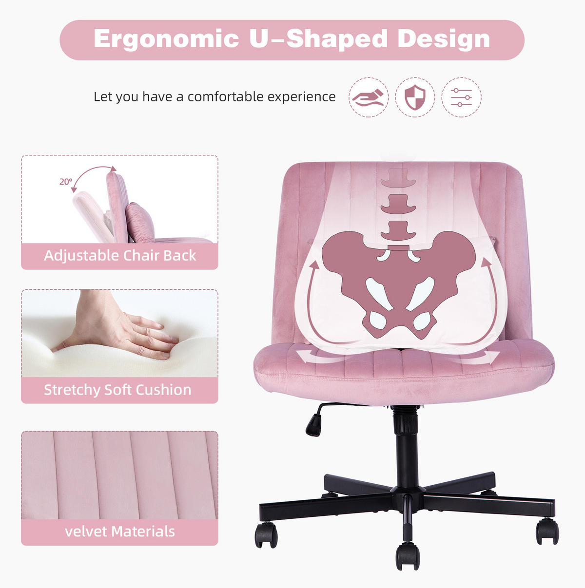 BÜROSTUHL höhenverstellbar Stoff Light Pink - Pink, Kunststoff (25.2/33/21.5cm) - Meubliv