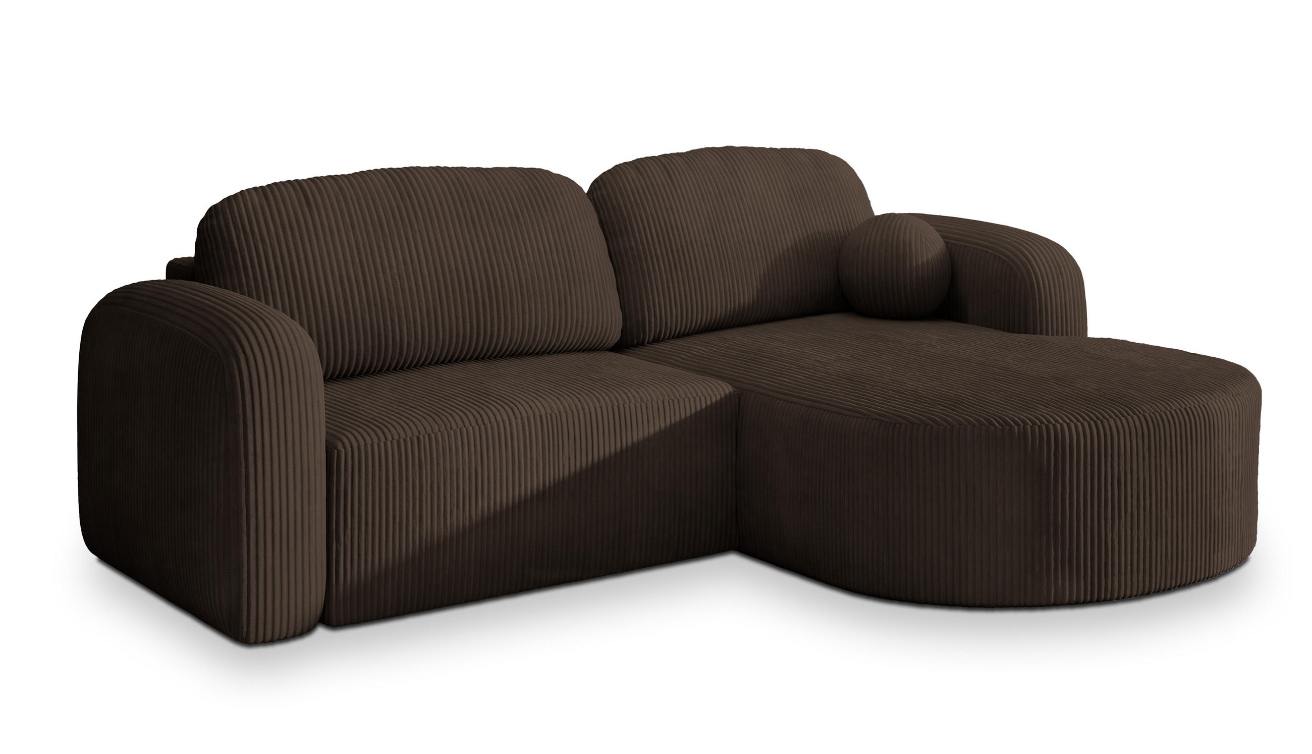 ECKSOFA AMILIA P R-S Braun Kordstoff mit Schlaffunktion - Braun, Holz (263/174cm) - MASSENO