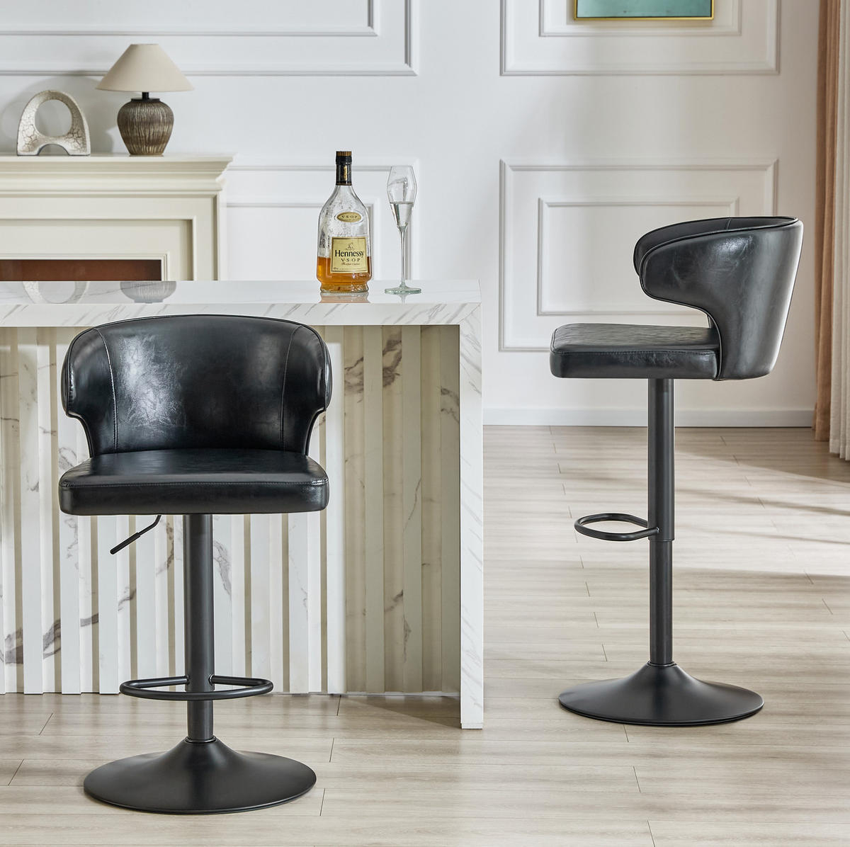 BARHOCKER mit Lehne, höhenverstellbar, 360° drehbar, Schwarz - Schwarz, Kunststoff (45/110/49.7cm) - MIVRAY