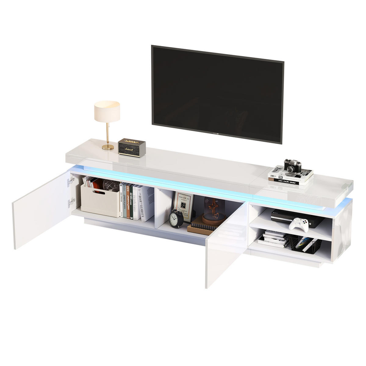 TV-LOWBOARD 170/35/50 cm mit LED-Beleuchtung, Kabelmanagement und Stauraum aus Spanplatte, Weiß - Weiß, Holzwerkstoff (170/50/35cm) - Redom