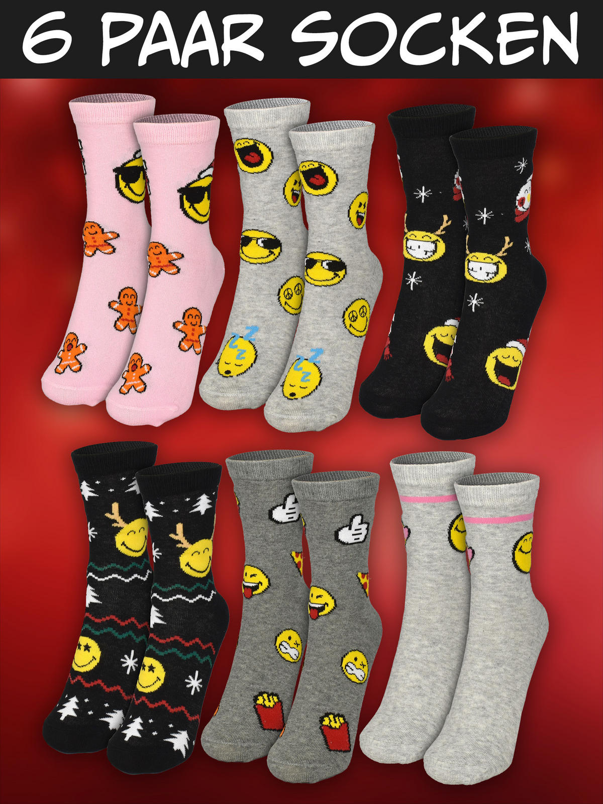 ADVENTSKALENDER Smileyworld mit 12 Paar Socken Größe 35-41 - Multicolor, Textil (37/5/26.5cm) - United Labels