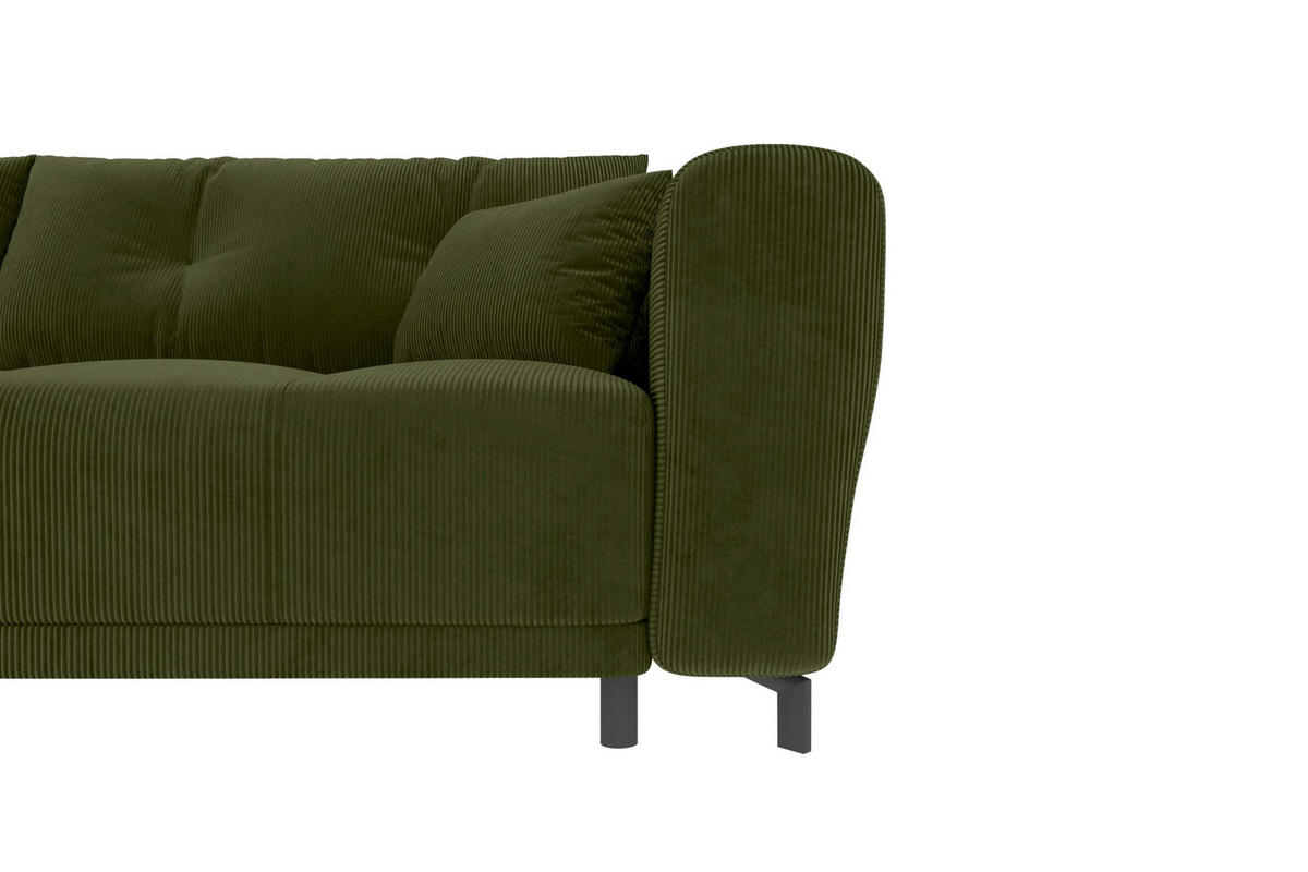 ECKSOFA Massimo Cordstoff Olivgrün inkl. Schlaffunktion Links - Schwarz/Olivgrün, Textil/Metall (246/177cm) - 99rooms