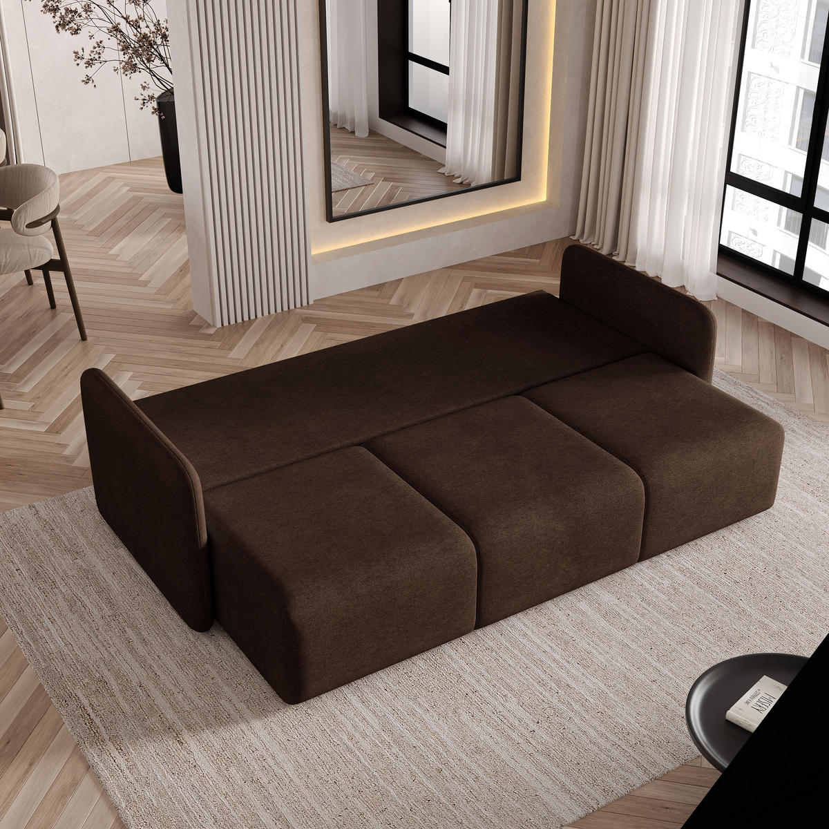 BETTSOFA SUVI III NV Braun Geflochtener Stoff mit Schlaffunktion - Braun, Textil (90/85/220cm) - MASSENO