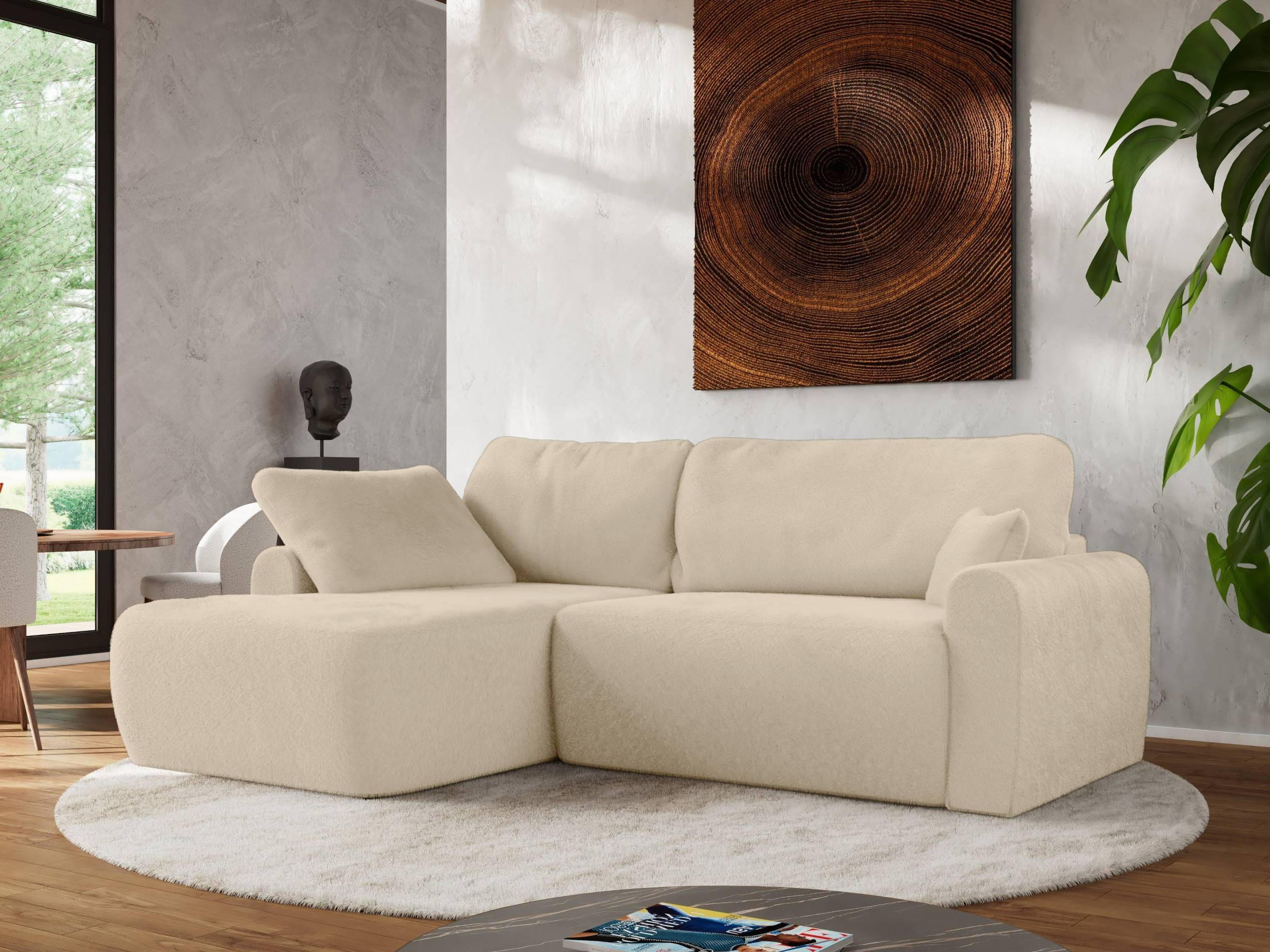 ECKSCHLAFSOFA CUBO L Creme Plüsch - links - Creme/Schwarz, Kunststoff/Textil (273/187cm) - MKS