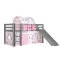 HOCHBETT mit Rutsche Karolina Massivholz Grau Textilset Burg 4 - Hellgrau/Grau, Holz (90/200cm) - 58aufmkessel