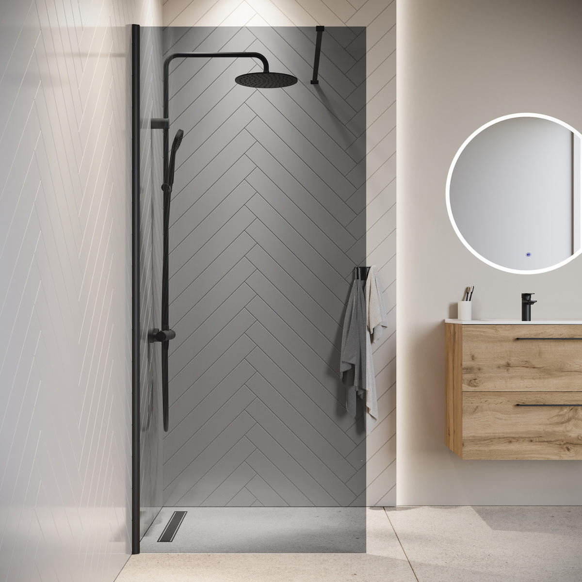 DUSCHWAND Rizani - 90 x 200 cm - Schwarz - Walk-In Duschabtrennung aus Rauchglas - Anthrazit/Schwarz, Glas (90/200cm) - Badplaats