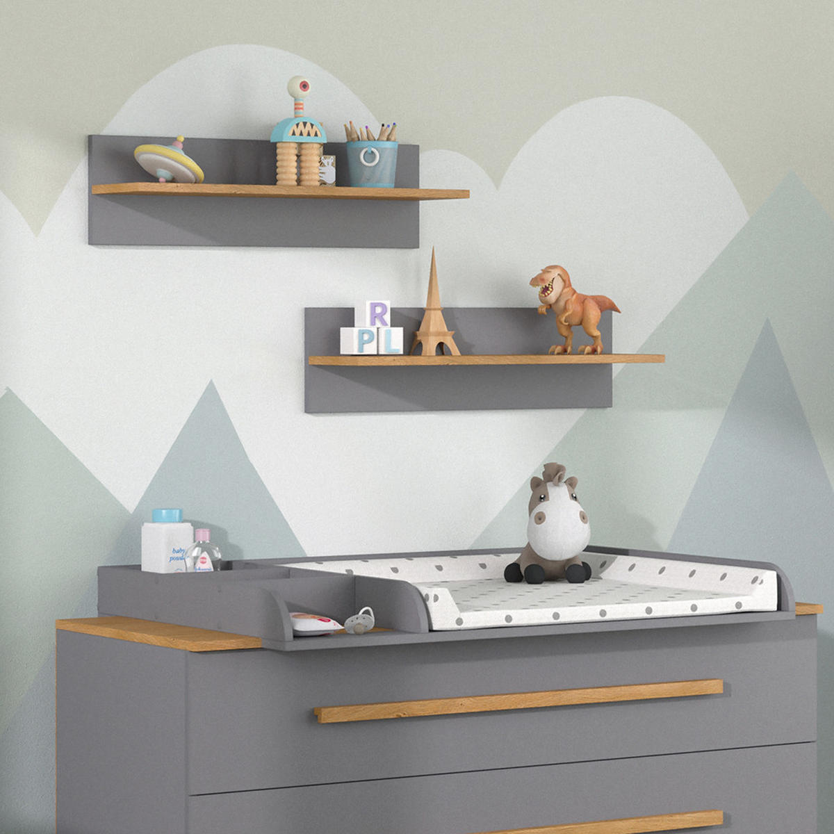 POLICE NA DĚTSKÝ POKOJ Malia Šedá - šedá, kompozitní dřevo (70/20/18.4cm) - VitaliSpa