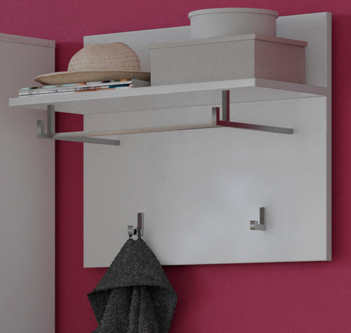 GARDEROBENPANEEL weiß Hochglanz 60 cm, Wandgarderobe mit Kleiderhaken - Weiß, Holzwerkstoff/Metall (60/49/26cm) - Inn.Furn
