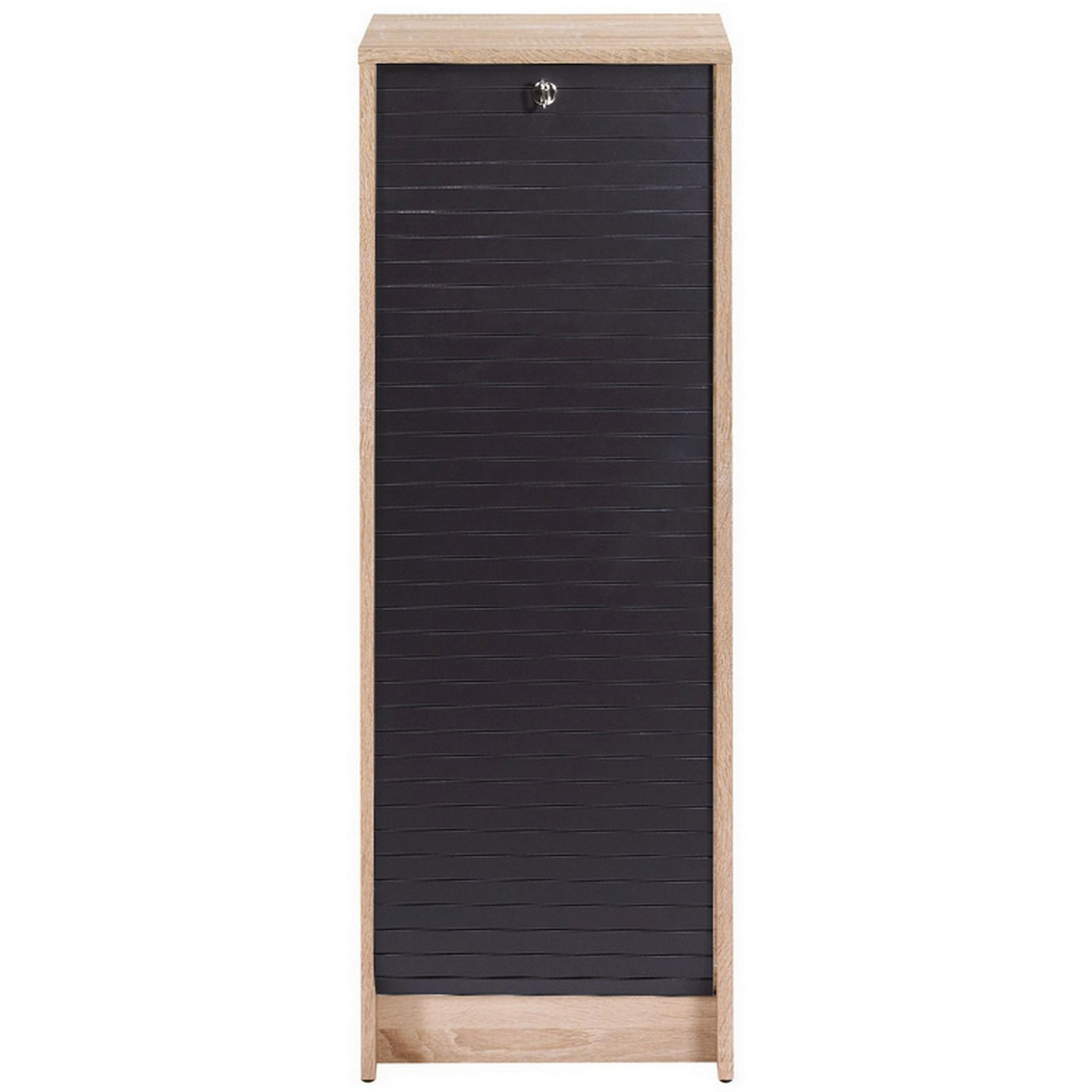 AKTENSCHRANK mit Rolladentür 38,5/35/104cm - Eichefarben/Schwarz, Holzwerkstoff (35/104/38.5cm) - Simmob