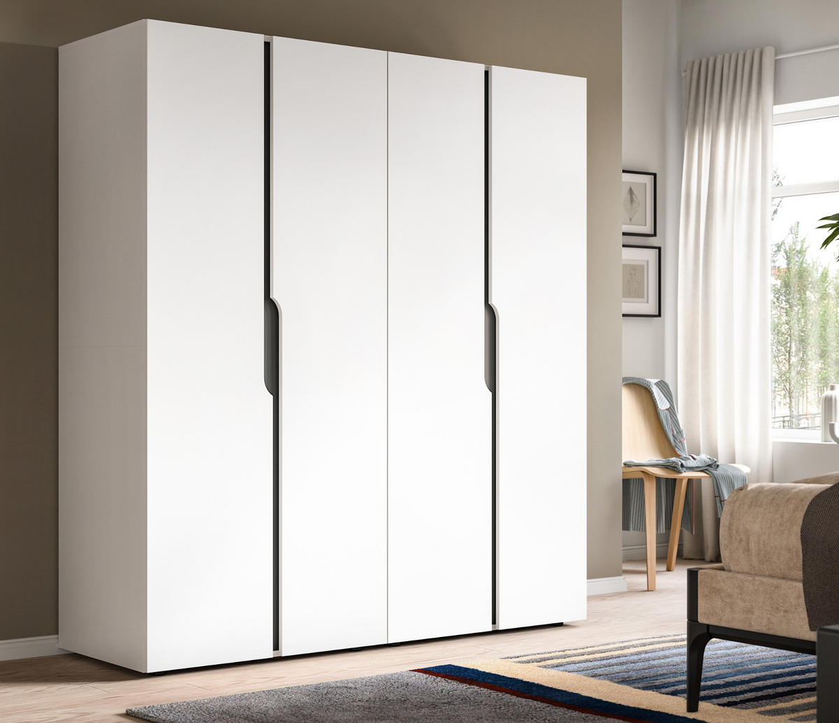 KLEIDERSCHRANK weiß, grau 162 x 176 cm, Drehtürenschrank 4-türig - Schwarz/Weiß, Holzwerkstoff/Kunststoff (162/176/51cm) - Inn.Furn