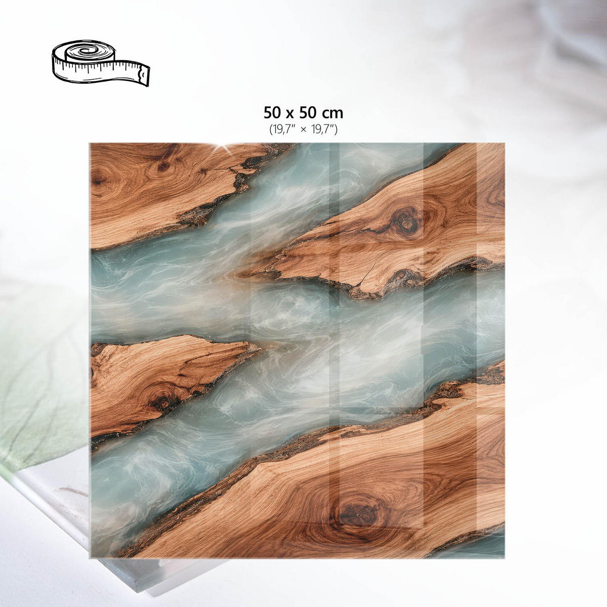 TISCHPLATTE 50x50 cm – Fluss aus Holz - Beige, Glas (50/50/0.4cm) - Wallfluent