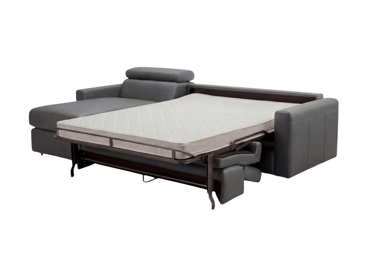 ECKSOFA Morris Echtleder mit Bettfunktion Anthrazit - Anthrazit, Leder/Metall (170/223cm)