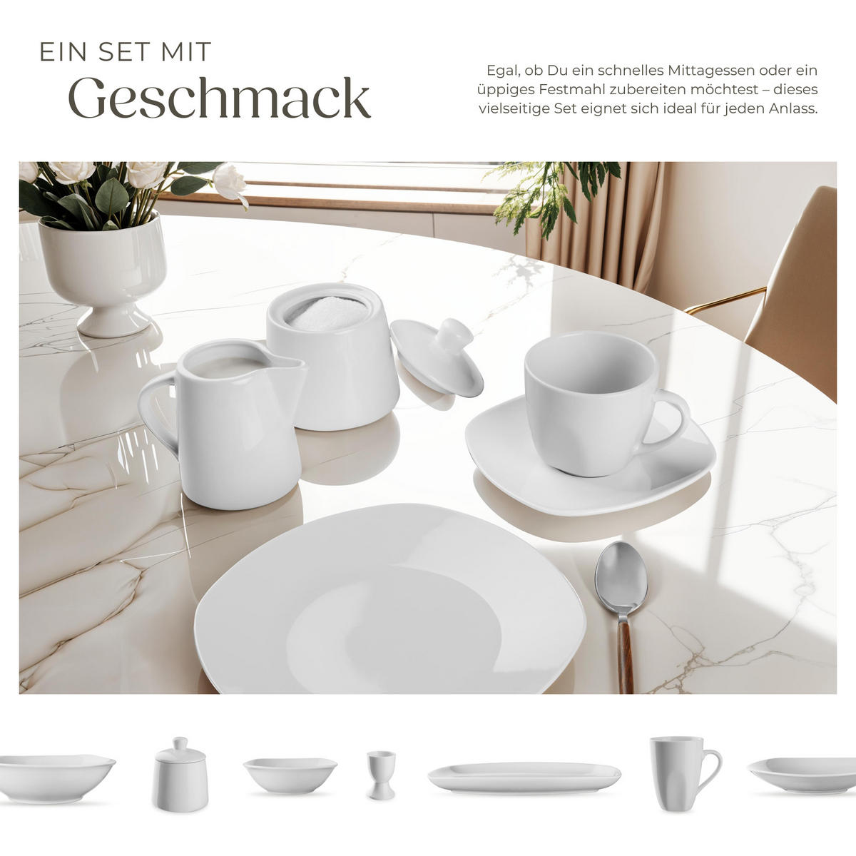 KOMBISERVICE Salerno,ineinander stapelbar, weiß, 100-teilig - Weiß, Keramik (19.5/3/30cm) - tectake