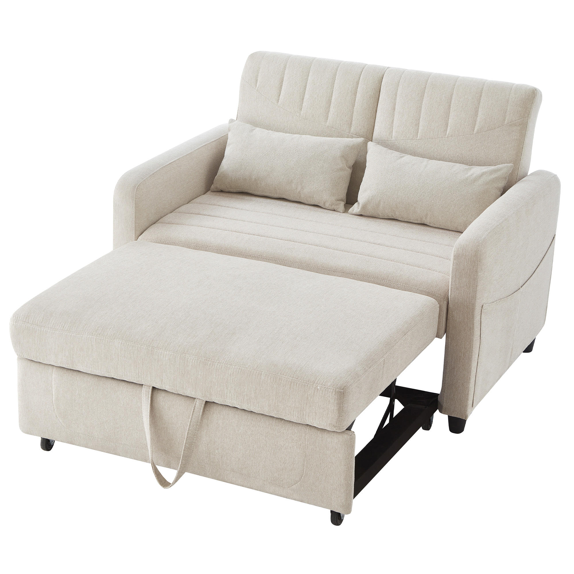 SCHLAFSOFA 2-Sitzer ausziehbar mit 3-stufiger Rückenlehne - Beige, Kunststoff (114/82.5/77cm)