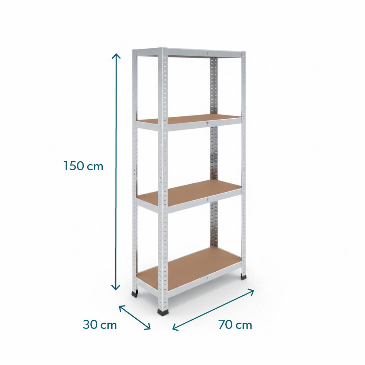 SCHWERLASTREGAL 150x70x30 cm in verzinkt mit 4 Böden und 75 kg Traglast pro Boden - Silberfarben, Metall (70/150/30cm) - rackfriends