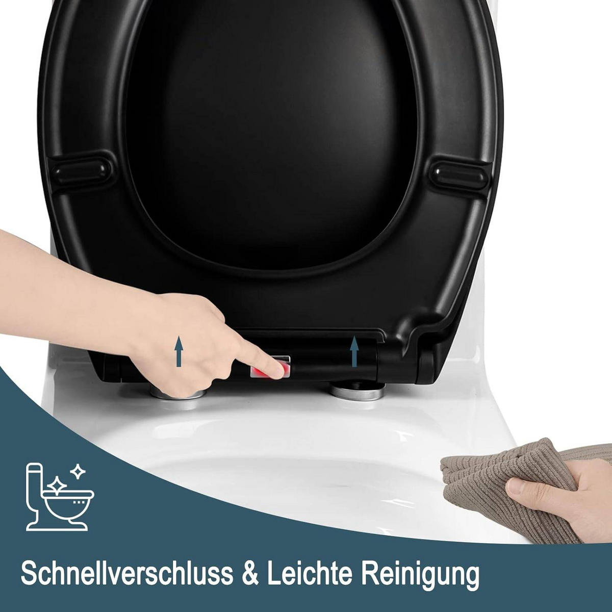 WC SITZ mit Absenkautomatik, Antibakteriell, Matt-schwarz - Schwarz, Kunststoff (37/2.5/45cm) - Woltu
