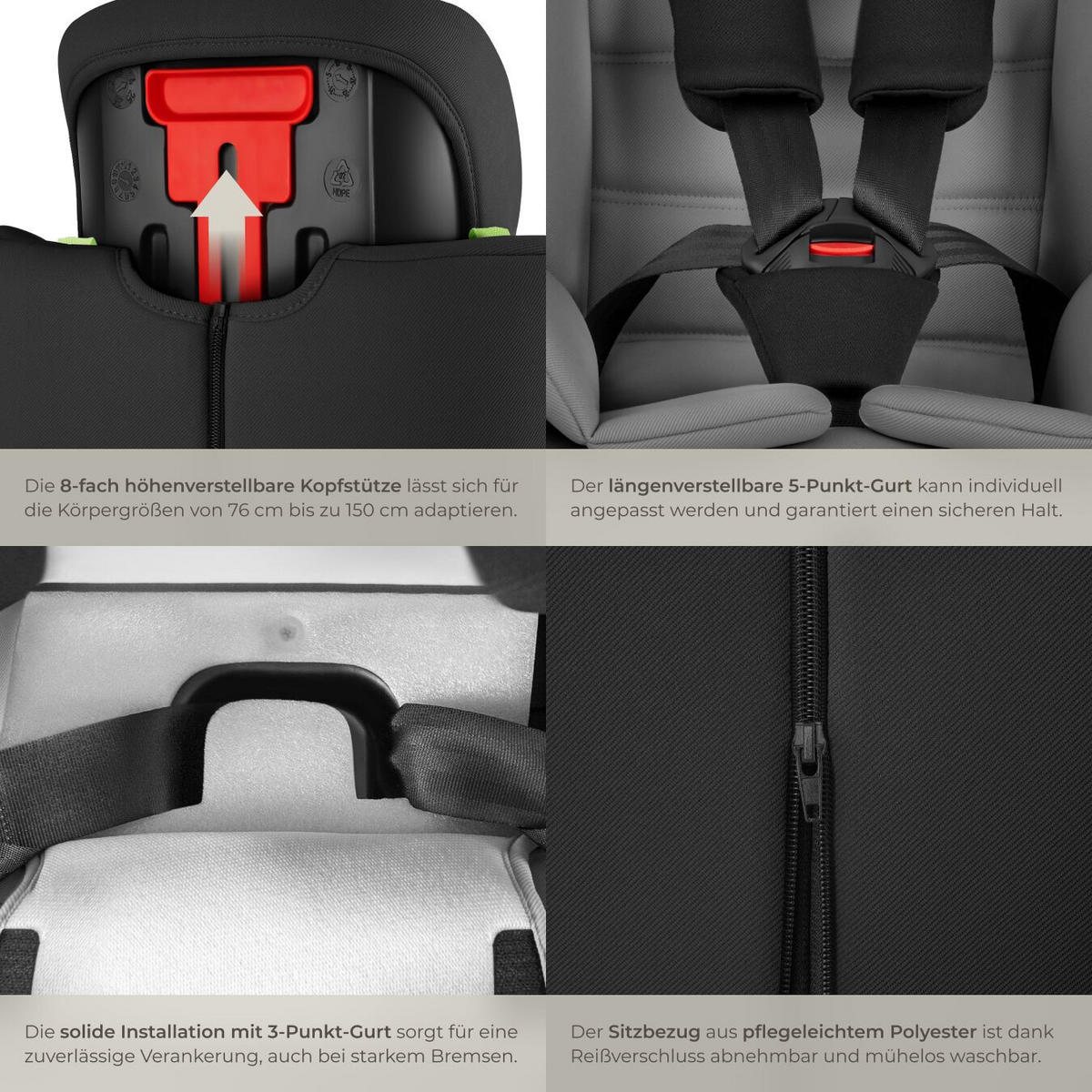 AUTOSITZ Sophie,von 76 bis 150 cm, Belastbarkeit 36 kg,dunkelgrau/schwarz - Dunkelgrau/Schwarz, Kunststoff (47/80.5/47cm) - tectake
