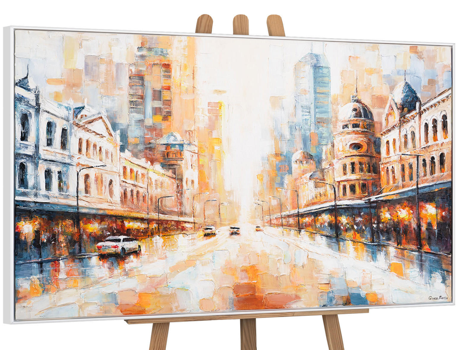GEMÄLDE Raum und Rhythmus Schattenfugenrahmen Weiß 140x100 cm - Weiß, Holz (140/100cm) - YS-art gallery