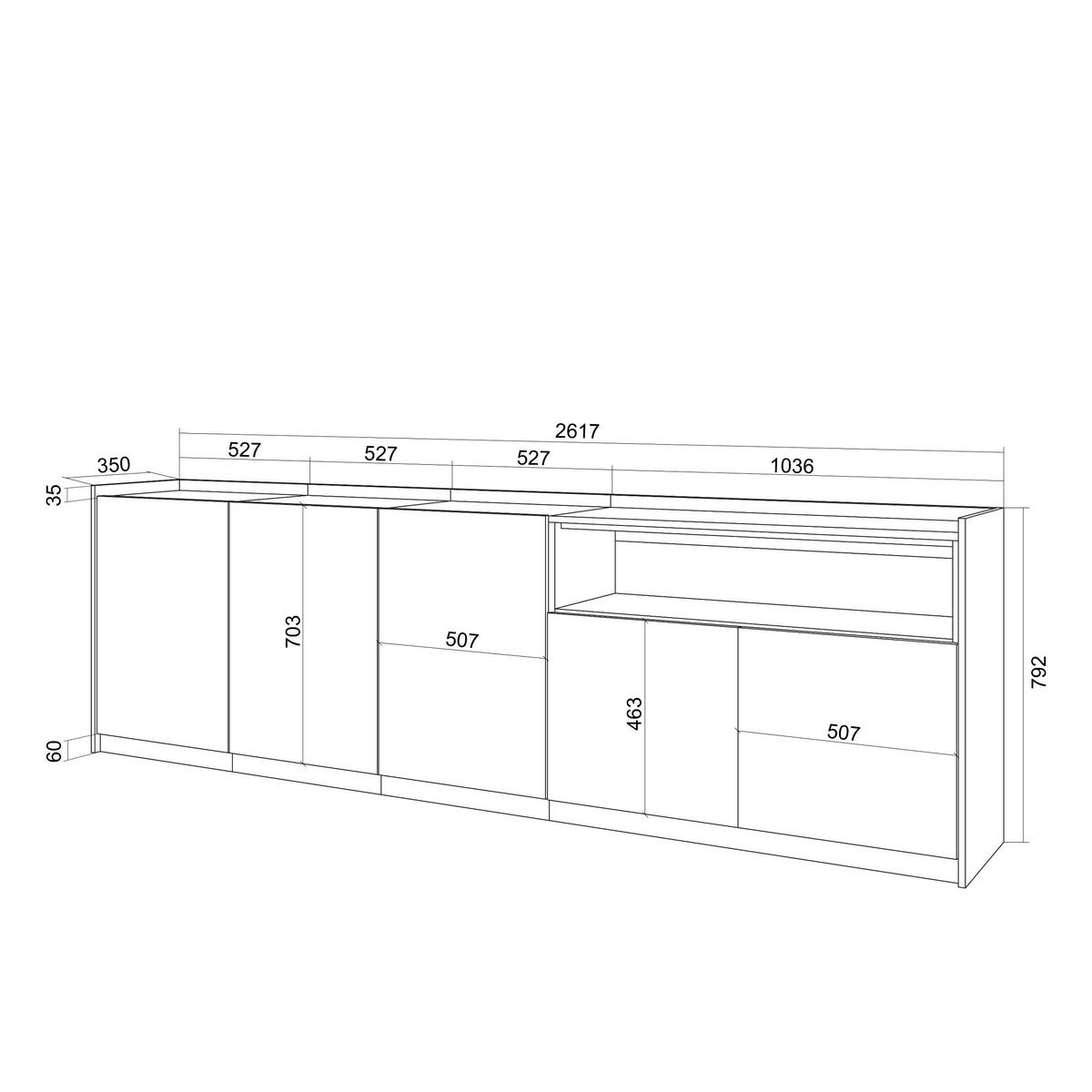 SIDEBOARD, Highboard, Schwarz Eiche, 260/37/80cm - Schwarz, Holzwerkstoff (260/80/37cm) - Skraut Home
