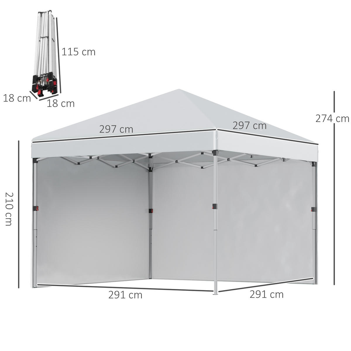FALTPAVILLON, Stahl, Oxfordstoff, Hellgrau - Hellgrau, Metall (297/274/297cm) - Outsunny