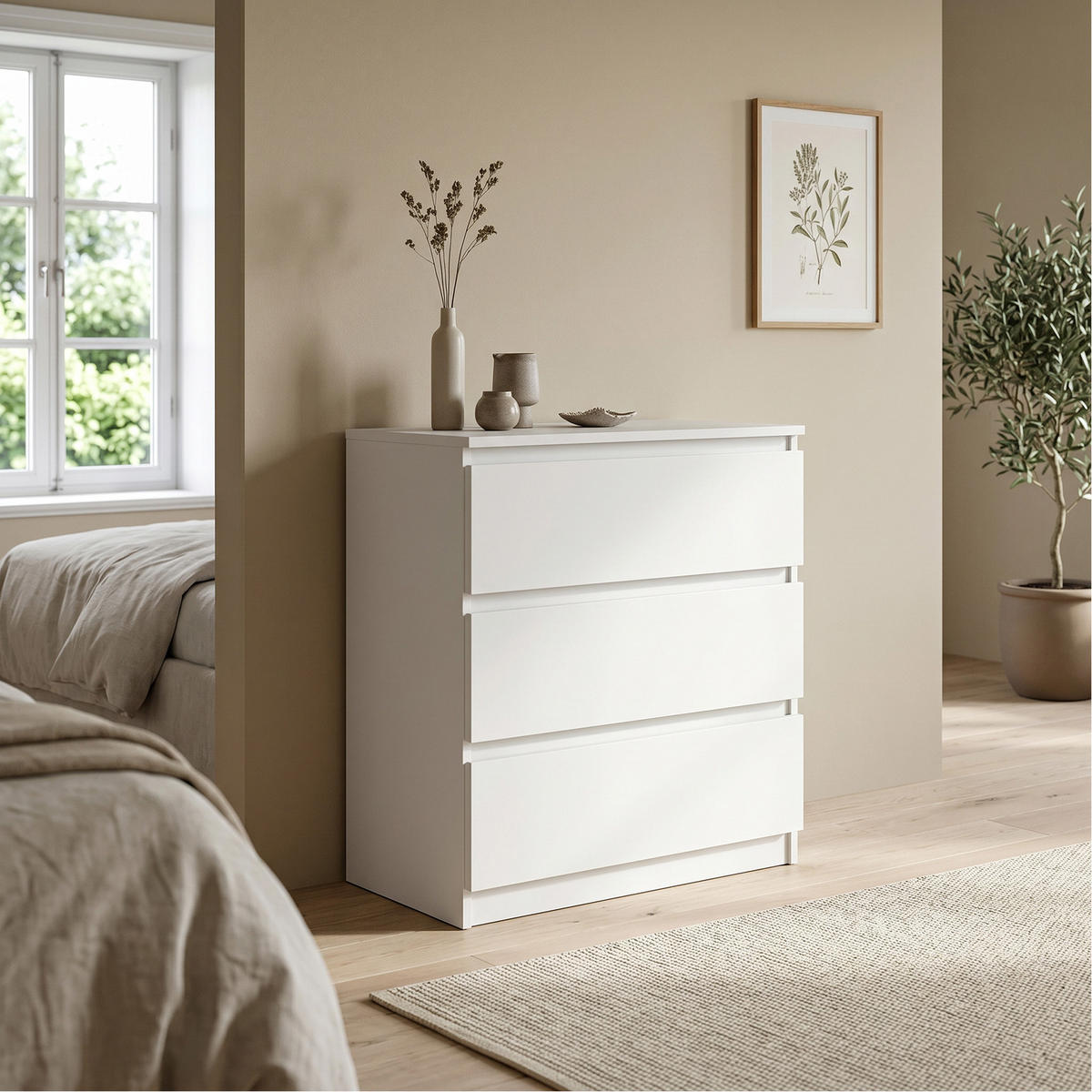 KOMMODE NUDO 70/78,5/39cm mit 3 Schubladen Türen Weiß - Weiß, Holzwerkstoff (70/78.5/39cm) - MASSENO