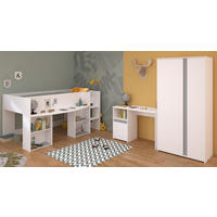 KINDERZIMMER Set 3-tlg. Kleiderschrank Schreibtisch Hochbett 90x200 - Weiß, Holz/Holzwerkstoff (90/182/200cm) - Parisot Meuble