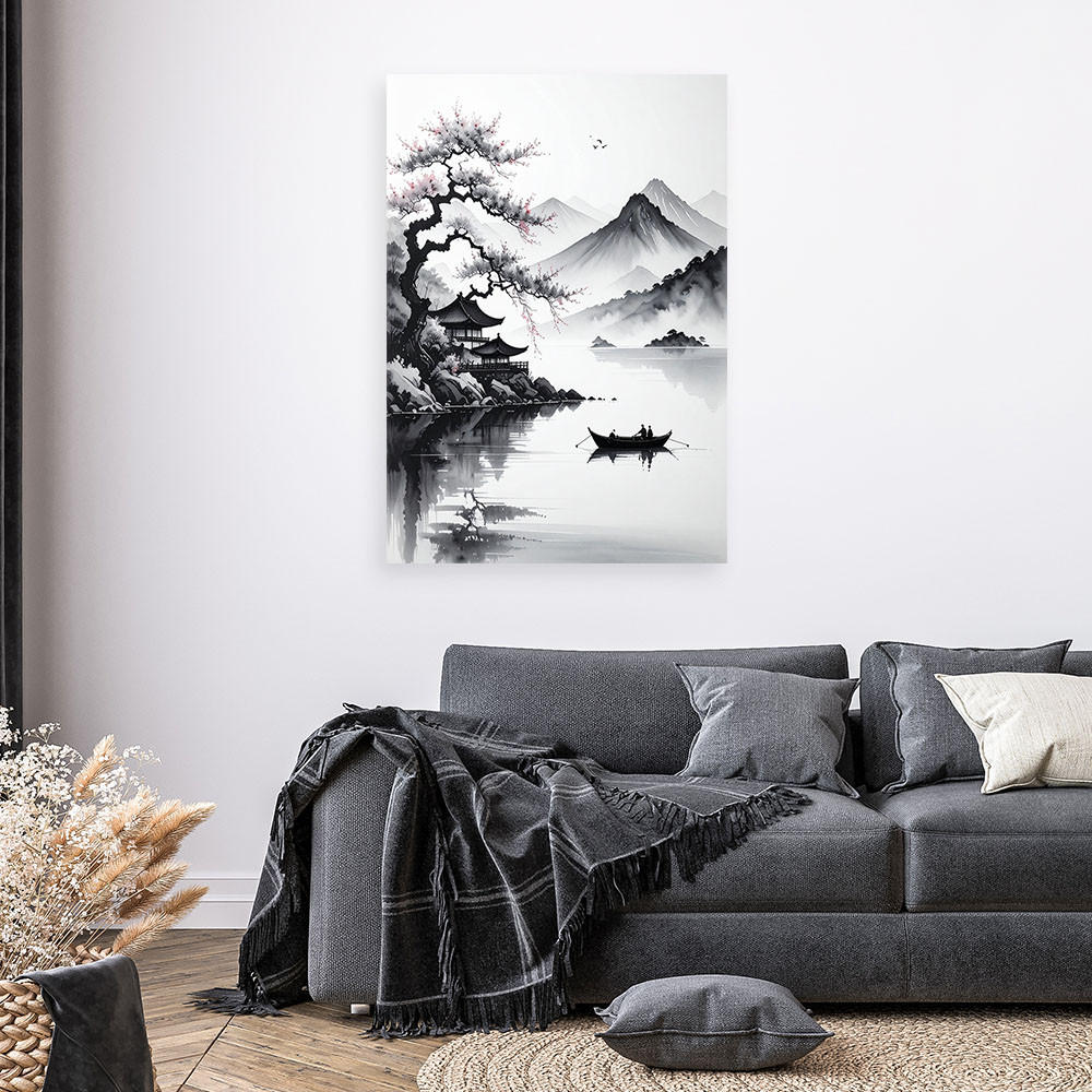 LEINWANDBILD Landschaft im japanischen Stil 80x120cm - Schwarz, Textil (80/120cm) - Feeby