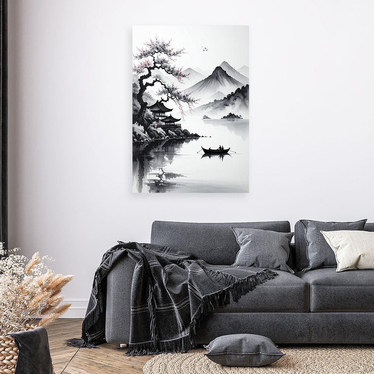 LEINWANDBILD Landschaft im japanischen Stil 80x120cm - Schwarz, Textil (80/120cm) - Feeby