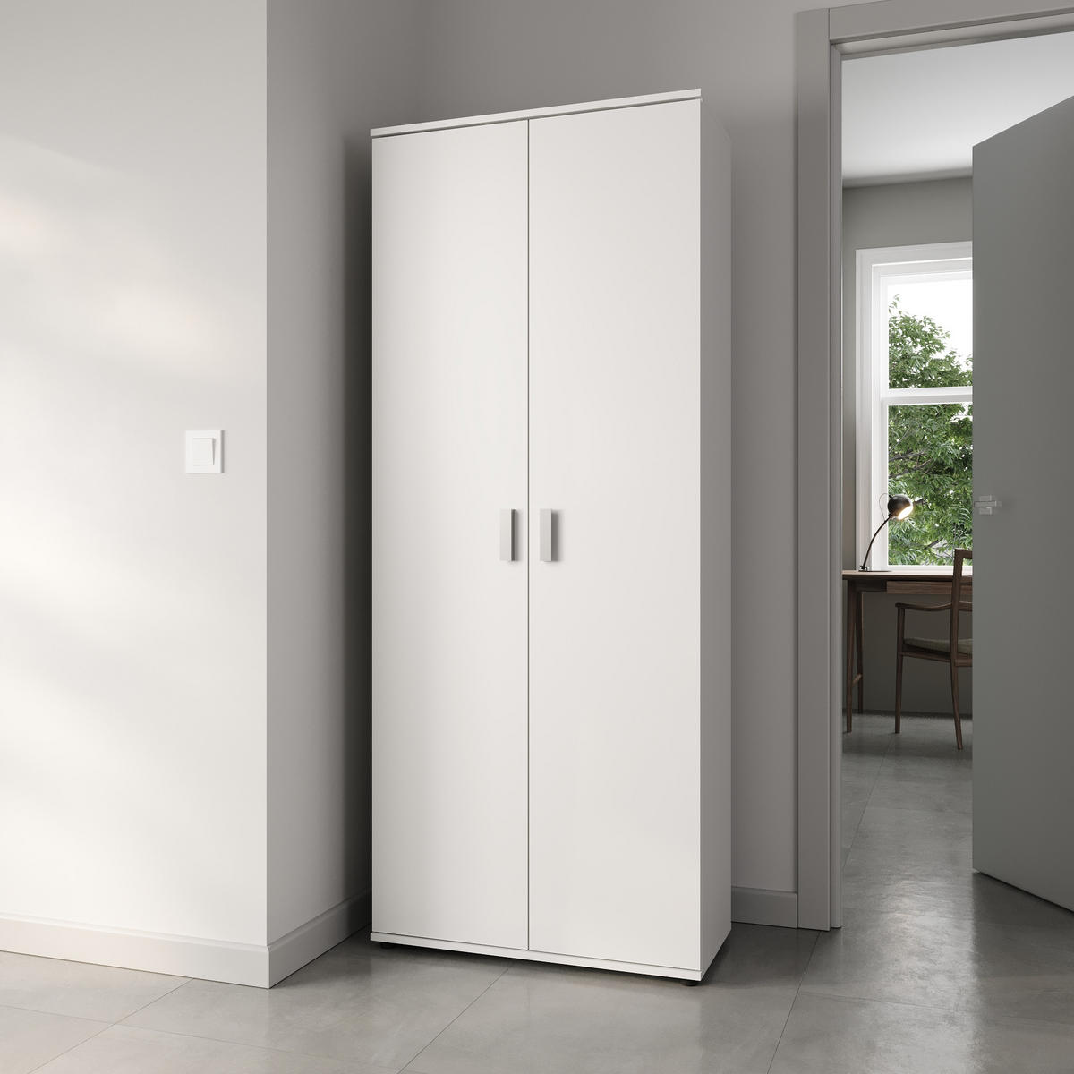 MEHRZWECKSCHRANK mit 2 Türen & 2 Einlegeböden und Fach für Staubsauger in weiß - Weiß, Holzwerkstoff (35/184/75cm) - Home Collective