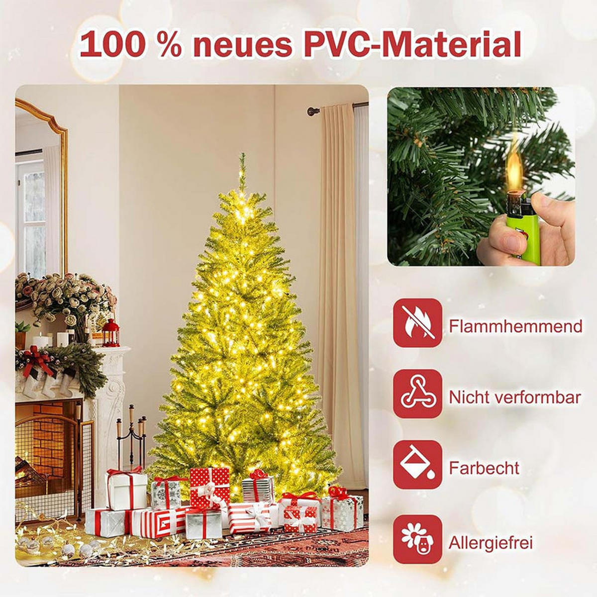WEIHNACHTSBAUM mit 700 warmweißen LEDs 180cm Grün - Grün, Metall (180cm) - COSTWAY