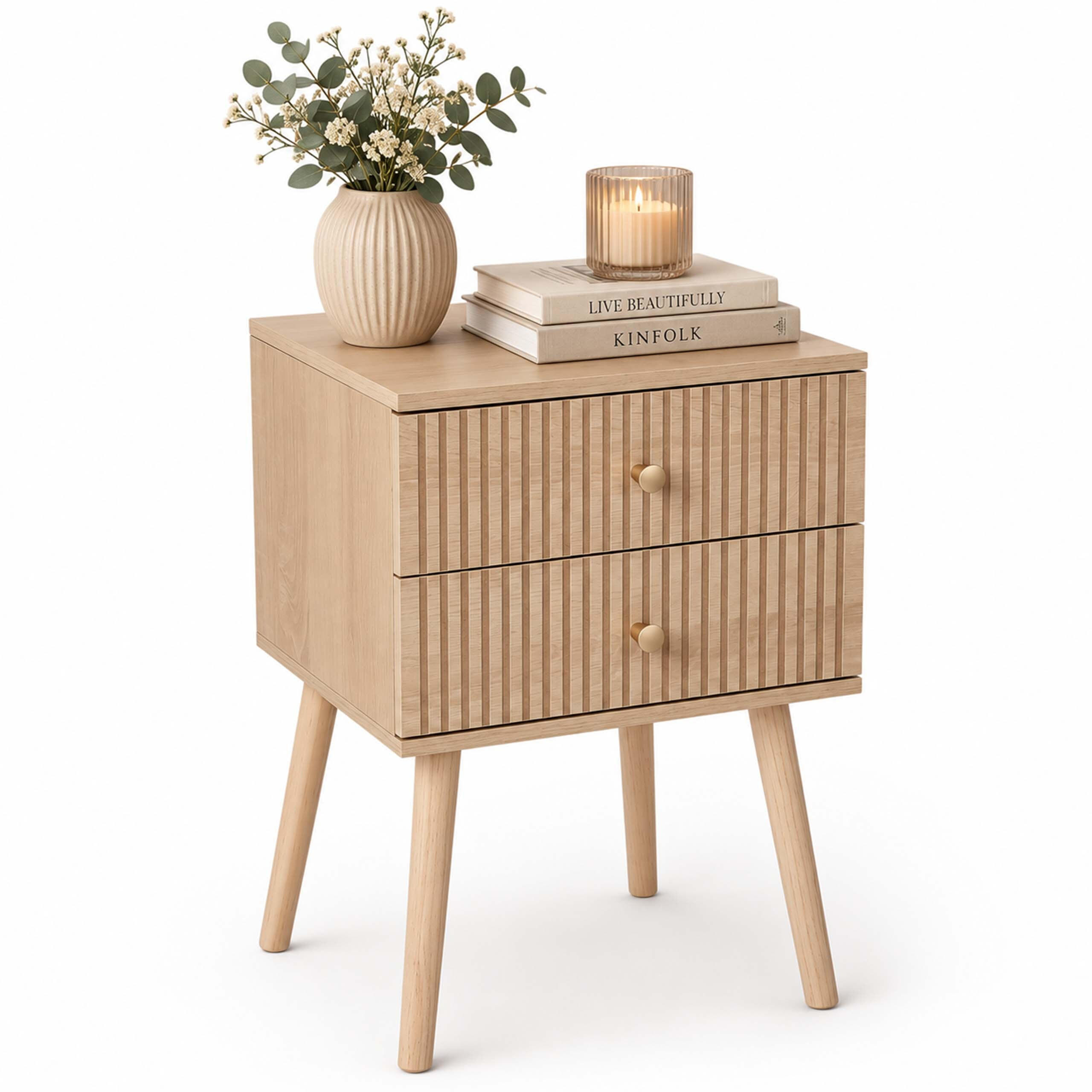 NACHTTISCH Natur 2 Schubladen MDF Kiefer 50x35x30 cm - Hellbraun, Holz/Holzwerkstoff (35/50/30cm) - Relaxdays