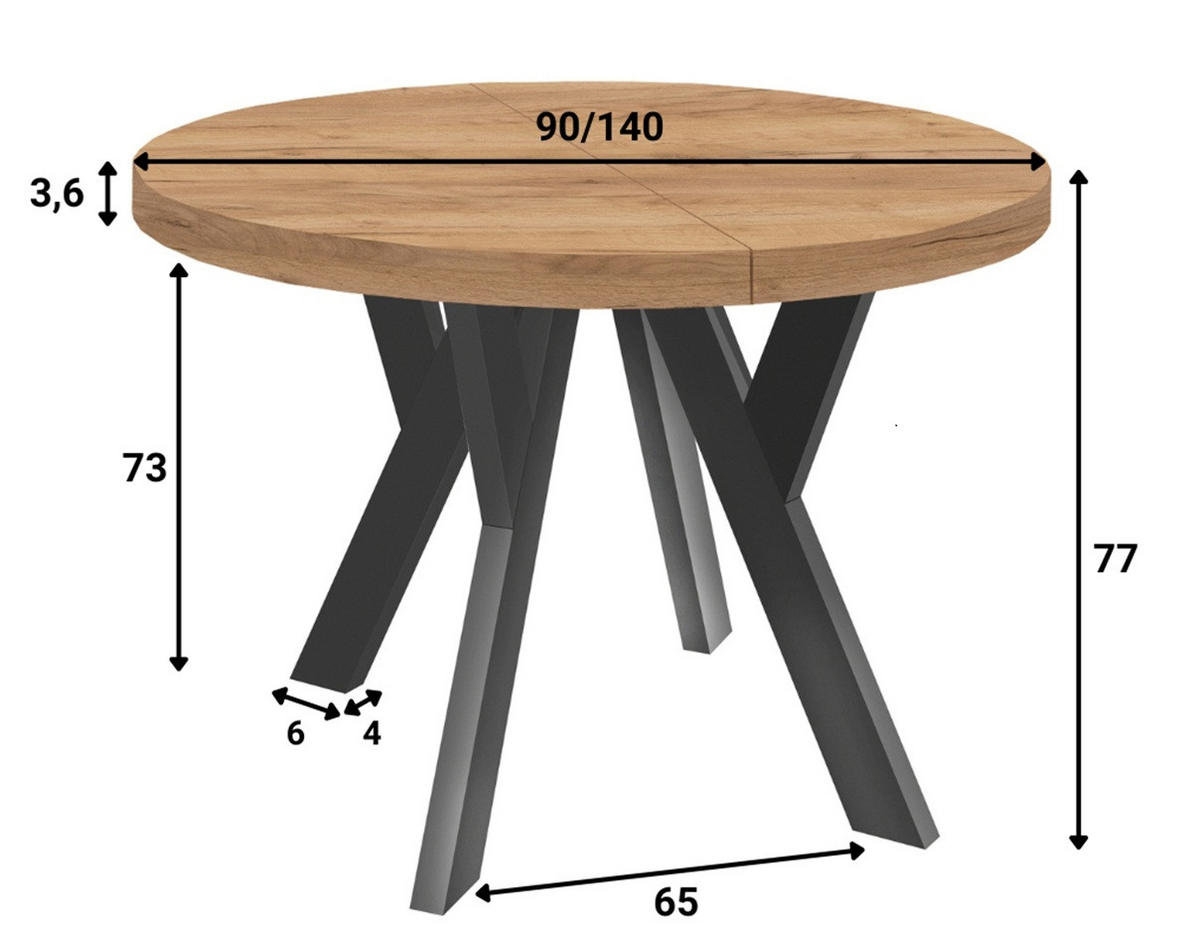 ESSTISCH Runder Ausziehbarer PERO 90/140, Franklin Nuss / Schwarz - Dunkelbraun/Schwarz, Holz (140/90/77cm) - Dekori_Interiors