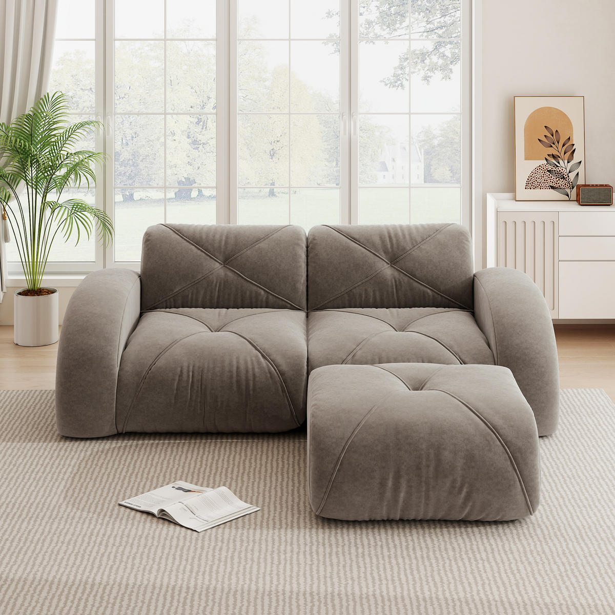 ECKSOFA 204×171×76 cm aus Chenille rahmenlos modular mit Hockern, braun - Braun, Textil (171/204cm) - Luhomfu