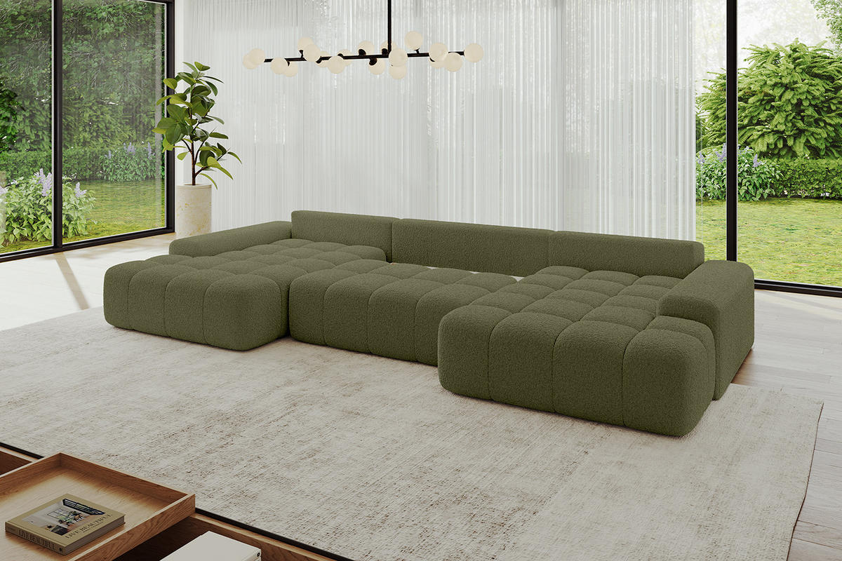 WOHNLANDSCHAFT ENSI-U - 353x164x69 cm Olivgrün - Olivgrün, Holzwerkstoff/Kunststoff (357/69/164cm) - ALTDECOR