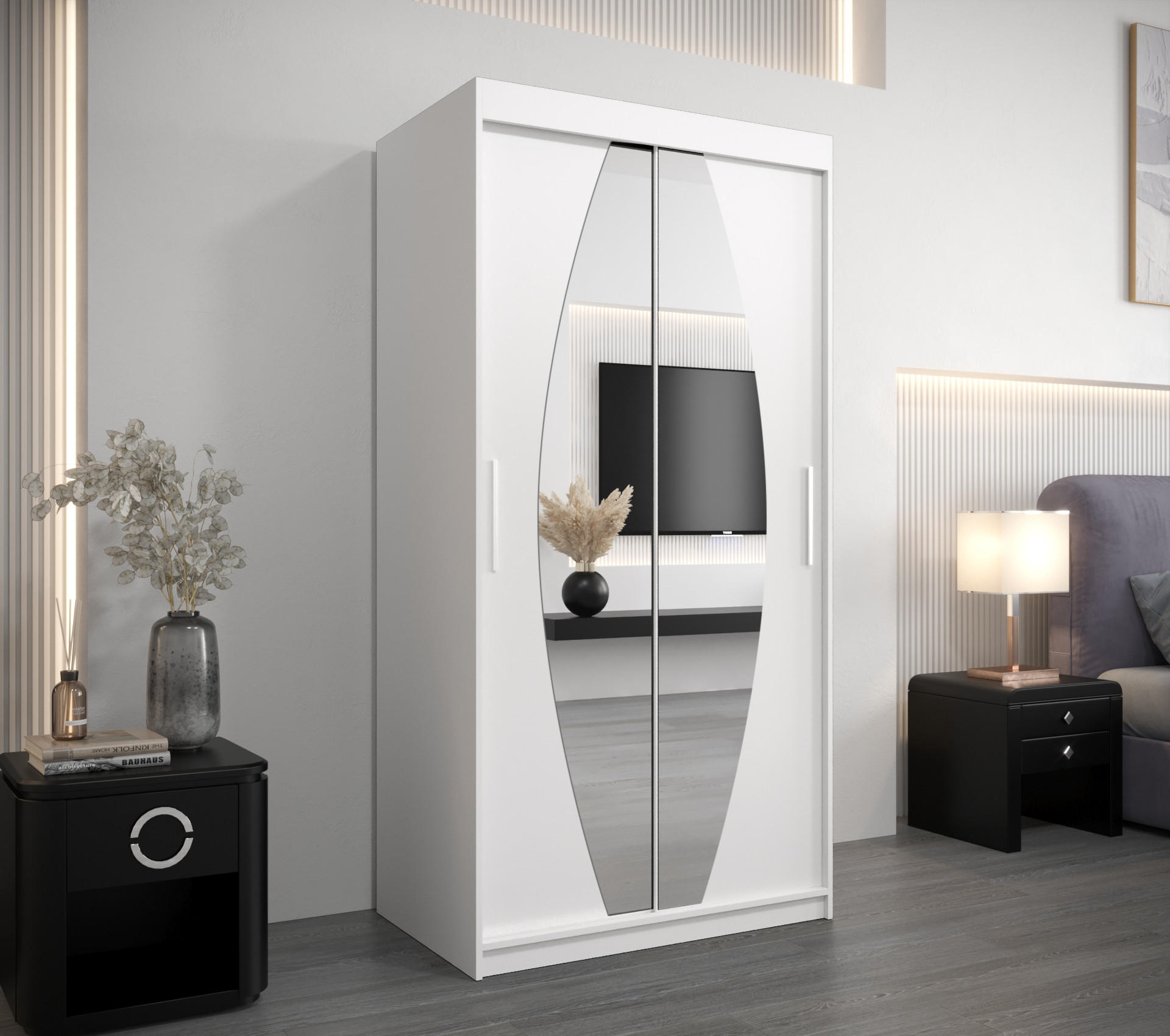 SCHWEBETÜRENSCHRANK 200/100/62 2-türig - Silberfarben/Weiß, Holz/Kunststoff (100/200/62cm) - MÖBEL KRYSPOL