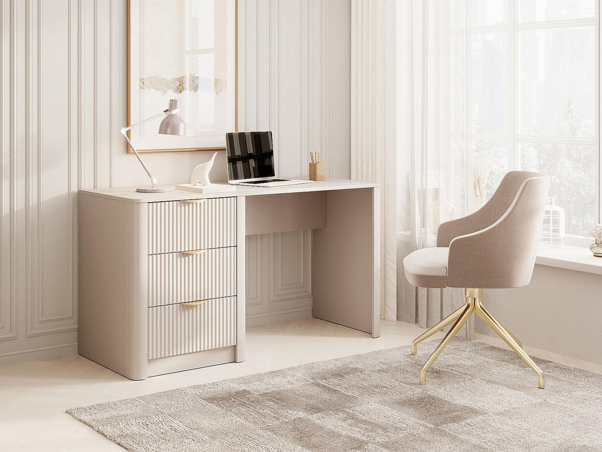 SCHREIBTISCH - 140.4 cm x 55.1 cm - Holz, Platte - Beige, Goldfarben ELONARIA - Beige/Goldfarben, Holz (55.1/140.4/76.4cm) - Vente-Unique