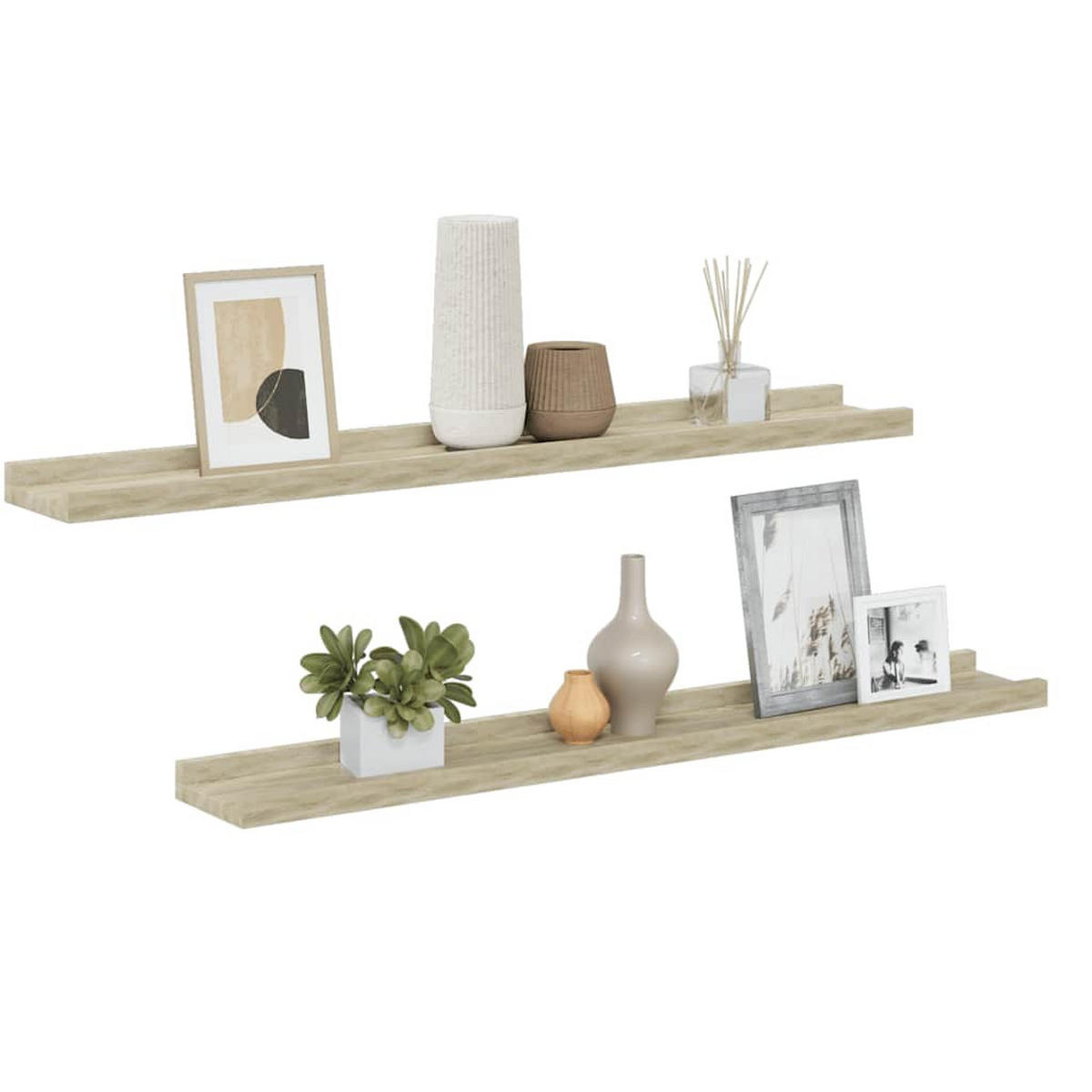 WANDREGALSET 2-teilig 80/9/3 cm aus MDF Sonoma-Eiche Max. Belastbarkeit 5 KG - Sonoma Eiche, Holzwerkstoff (80/3/9cm) - vidaXL
