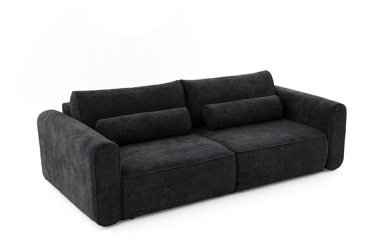 ECKSOFA Motion mit Schlaffunktion Funktional 3-sitzer Sofa - Schwarz, Textil (250/120cm) - Muffo