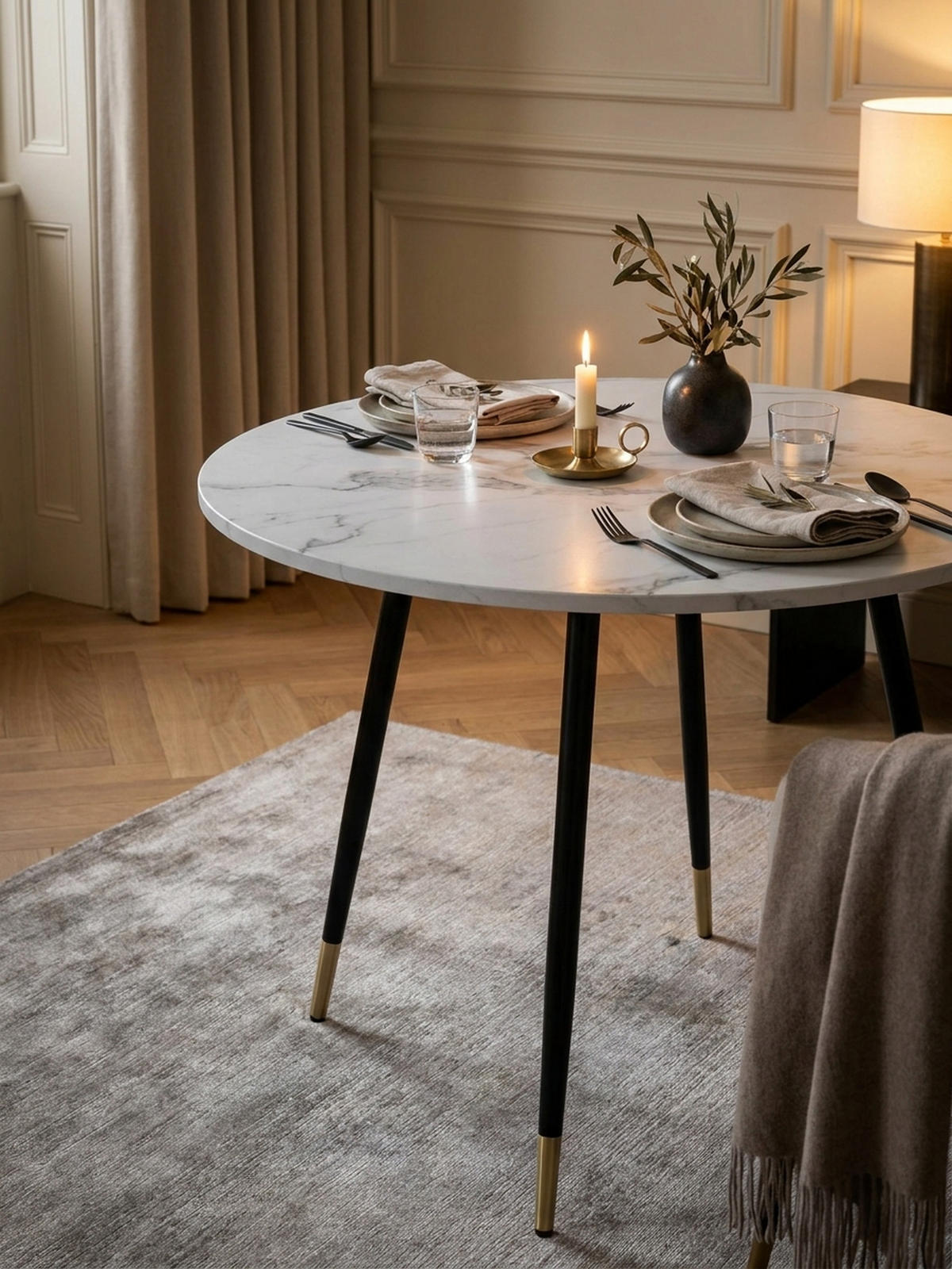 ESSTISCH Marmoroptik Metall Rund Modern, Weiß 75x75x76 cm - Goldfarben/Weiß, Holzwerkstoff/Metall (75/75/76cm) - KADIMA DESIGN