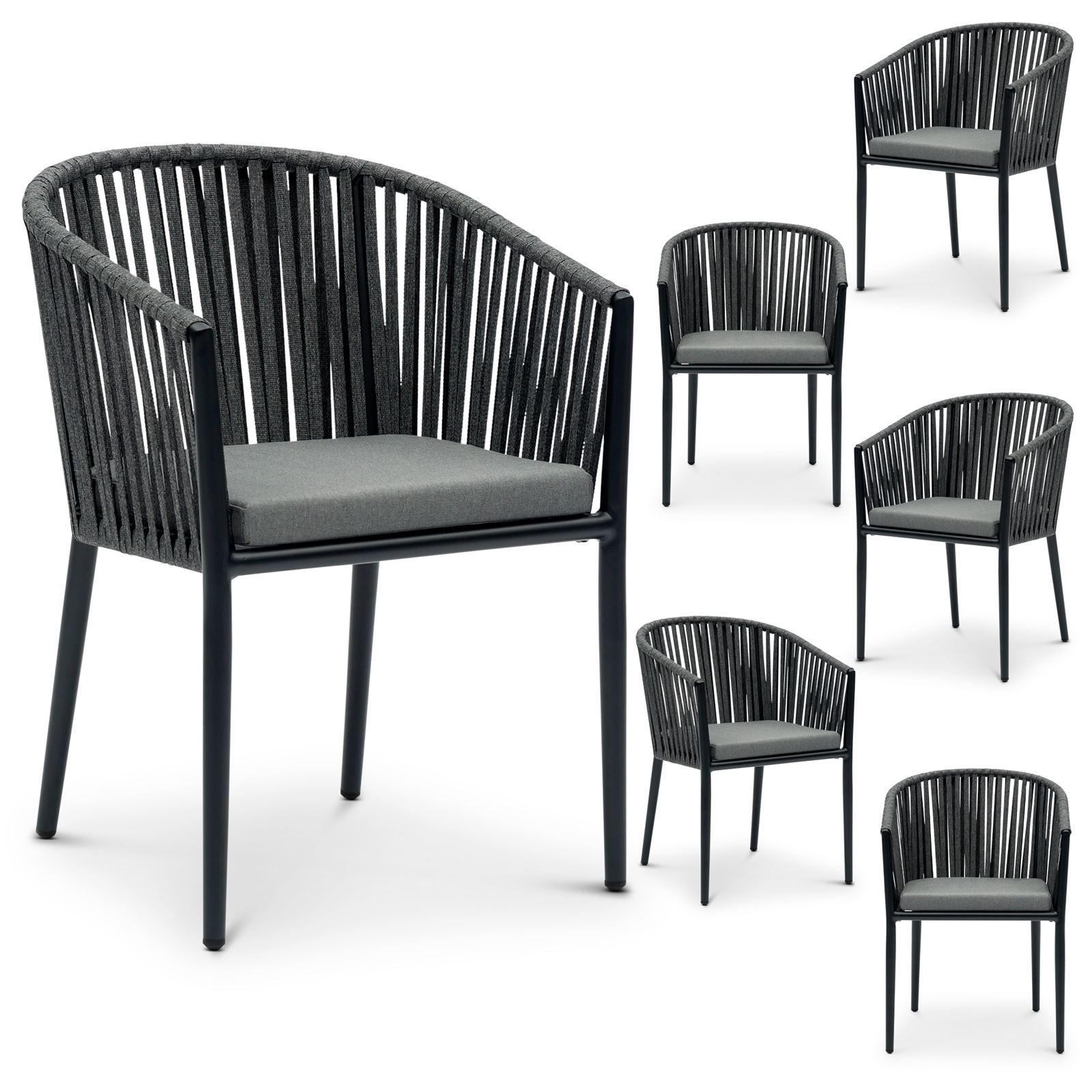 GARTENSTÜHLE ISOLA 6ER-SET - Schwarz/Grau, Textil/Metall (56/78/62cm) - IDIMEX