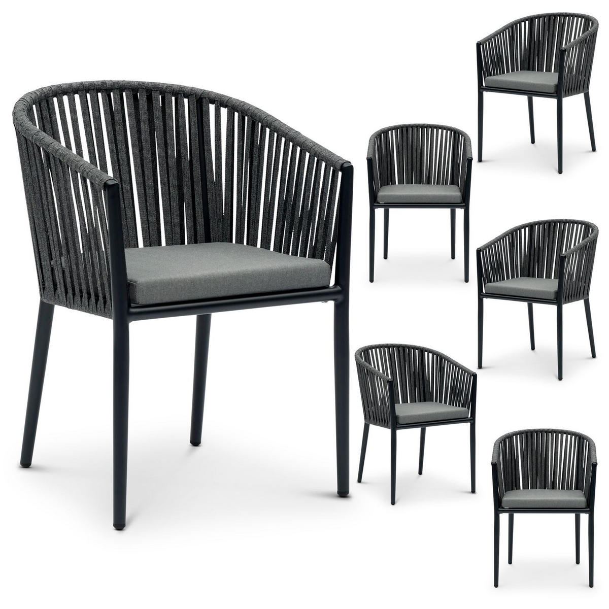 GARTENSTÜHLE ISOLA 6ER-SET - Schwarz/Grau, Textil/Metall (56/78/62cm) - IDIMEX