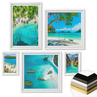 WANDBILDER 5er-Set - 50x50 cm & 20x30 cm & 40x60 cm Weißer Rahmen - Strände, Palmen, kristallklares Wasser - Weiß, Kunststoff (40/60cm) - ArtPrintCave