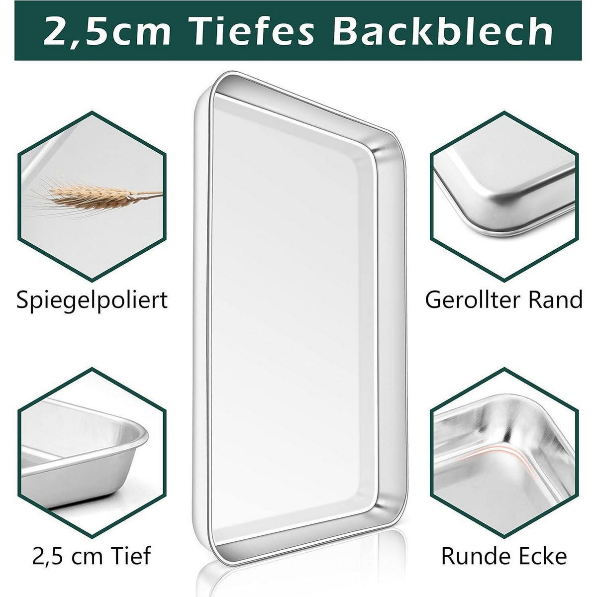 BACKBLECH 2-teiliges Set Edelstahl 40 x 30 x 2,5 cm - Silberfarben, Metall (30/2/40cm)