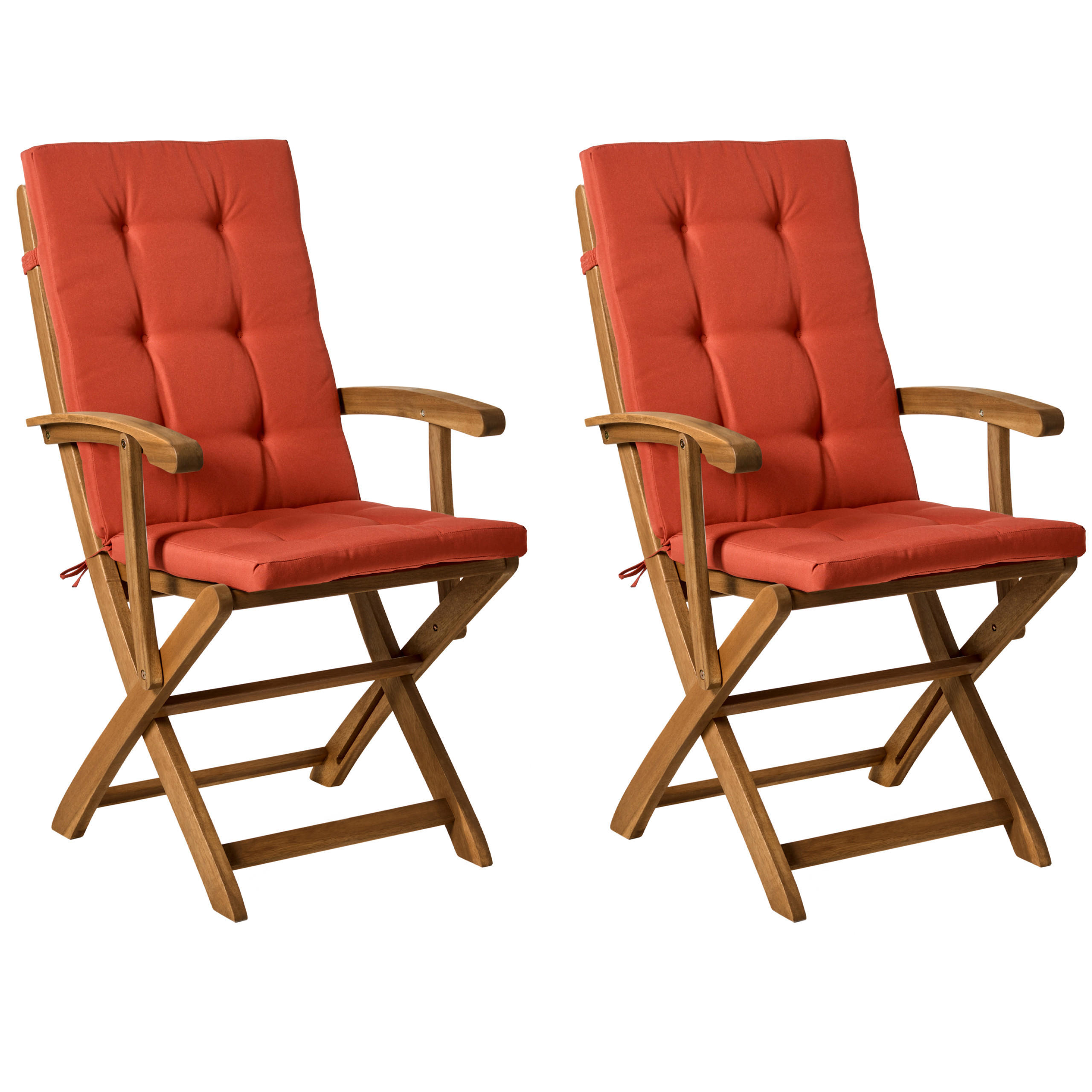 GARTENSTUHL 2er-Set und Sitzkissen Akazienholz Rot Maui Premium - Braun, Holz (46/92/48cm) - Beliani