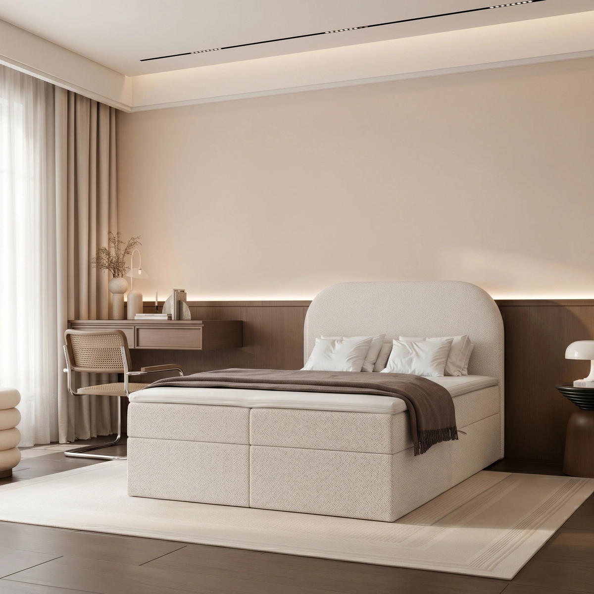 BOXBETT FUZZI 120x200 cm Beige (Stoff Lumi) - mit 2 Bettkästen, Bonellmatratze und weichem Kopfteil - Beige, Holzwerkstoff/Textil (120/200cm) - Ravio