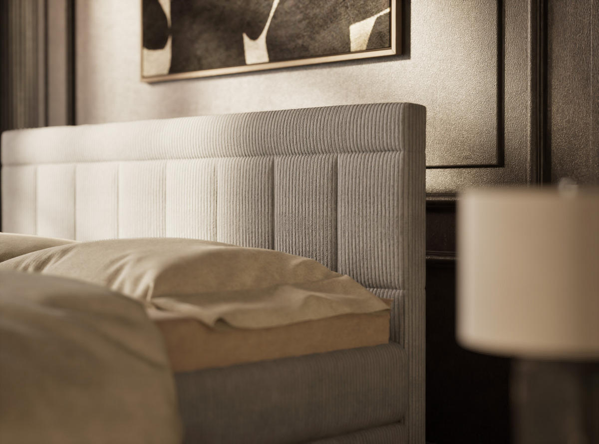 BOXSPRINGBETT Caya 160/200 cm, in Hellgrau, Bettkasten, Matratze, Topper - Hellgrau/Schwarz, Holz/Holzwerkstoff (160/200cm) - Maison de Reve