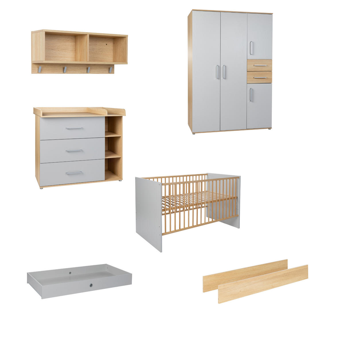 BABYZIMMER SET Elina 6-tlg. - Eichefarben/Silberfarben, Holz/Holzwerkstoff (1/1/1cm) - arthur berndt