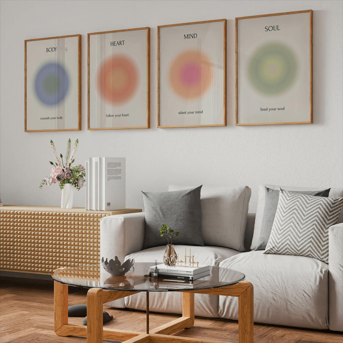 POSTER SET Aura Affirmationen Zitate Geist Seele Körper Herz 4x Poster A3 30x42cm - Multicolor, Papier (30/42/42cm) - Muralo