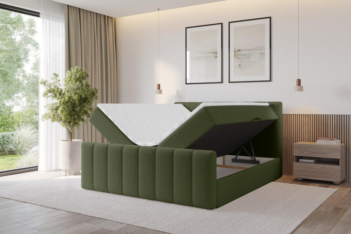 KONTINENTÁLNÍ POSTEL s matrací H3 - OTTA-Z - 140x200 cm Zelená - zelená barva, kompozitní dřevo (140/200cm) - ALTDECOR