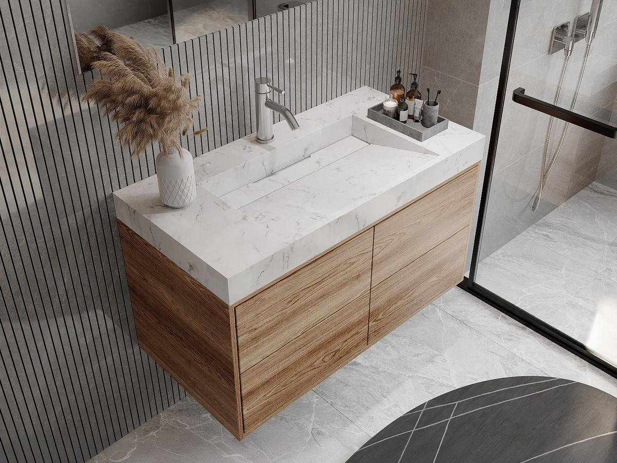 WASCHBECKEN hängend - 90,2 x 45,2 x 8 cm - Solid Surface - Weiß - TAKOTNA - Weiß, Stein (90.2/8/45.2cm) - Vente-Unique